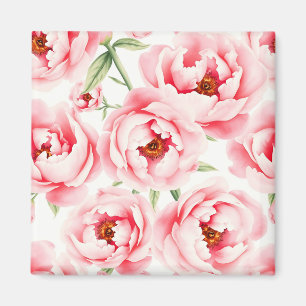 Imán Patrón de acuarela de flores de peonía rosadas