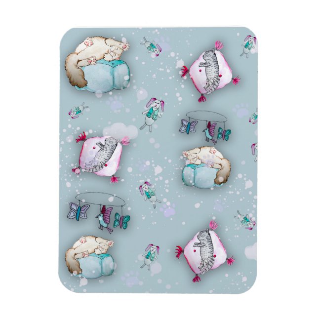 Imán Patrón de acuarela lindo gatitos para dormir y sus (Vertical)