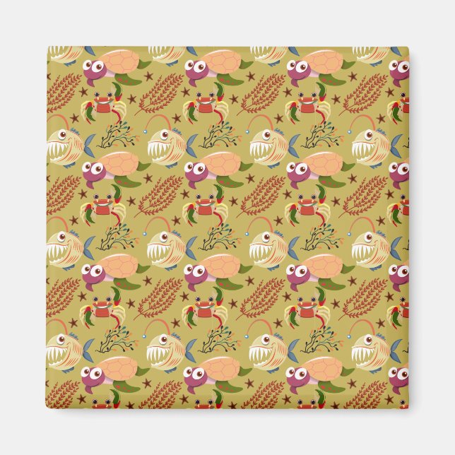 Imán Patrón de animales acuáticos | vida submarina en l (Frente)