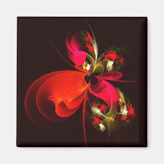 Imán Patrón de arte abstracto rojo verde floral moderno