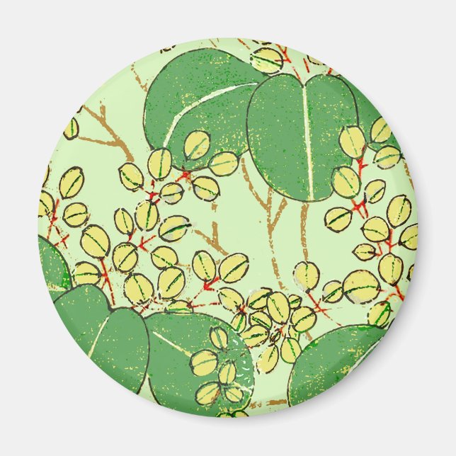 Imán Patrón de arte botánico floral de hoja japonesa (Frente)