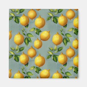 Imán Patrón de arte de limones y hojas vintage sobre gr