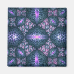 Imán Patrón de arte fractal 3D turquesa púrpura rosa