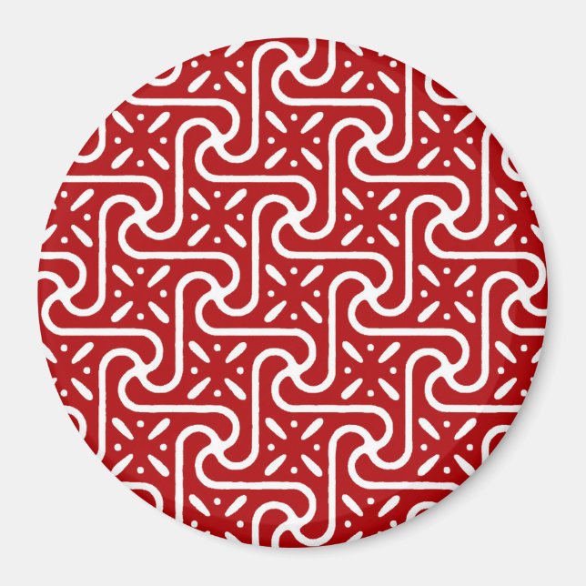 Imán patrón de azulejo egipcio, rojo oscuro y blanco (Frente)