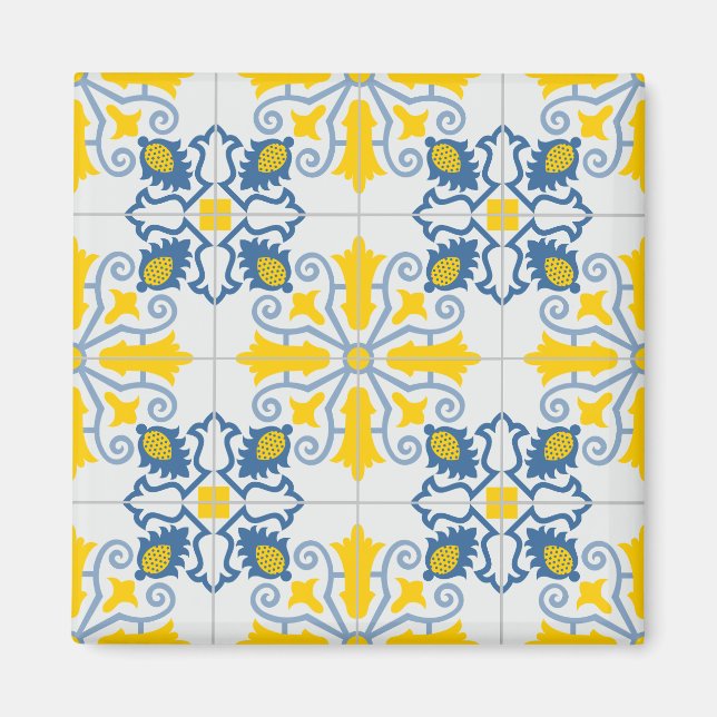 Imán Patrón de azulejos azules y amarillos en portugués (Frente)