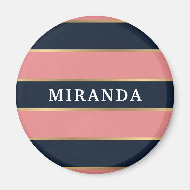 Imán Patrón de banda dorada azul rosa negrita (Frente)