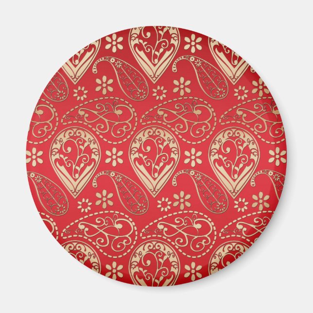 Imán Patrón de Bandana de Paisley Red Gold (Frente)