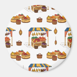 Imán Patrón de base de mercado y frutas marroquíes