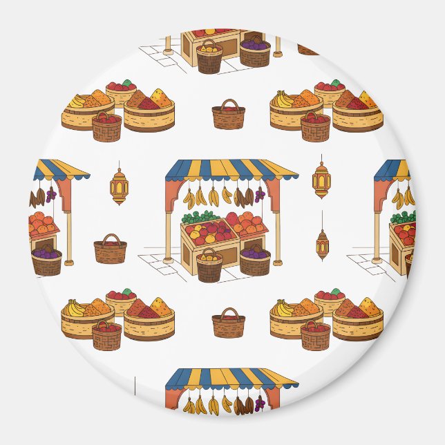 Imán Patrón de base de mercado y frutas marroquíes (Frente)