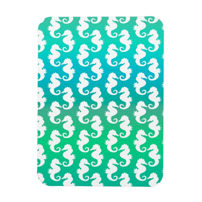 Imán Patrón de caballito de mar en verde azul (Vertical)
