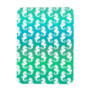 Imán Patrón de caballito de mar lindo sobre azul verde