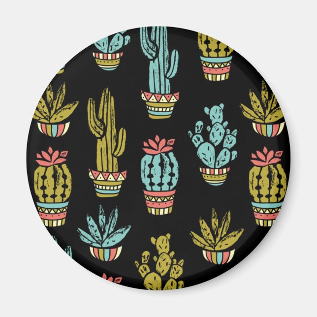 Imán Patrón de cactus de grunge oscuro (Frente)