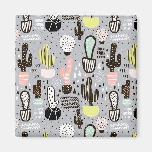 Imán Patrón de cactus dibujado a mano con textura
