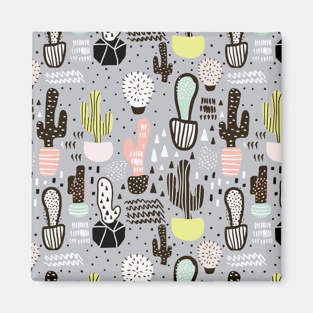 Imán Patrón de cactus dibujado a mano con textura (Frente)