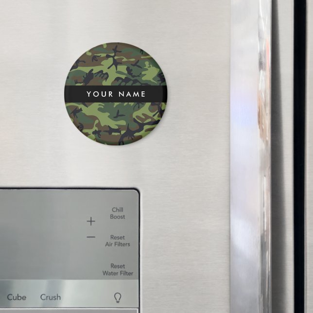 Imán Patrón de camuflaje verde, nombre, personalización (In situ (nevera))