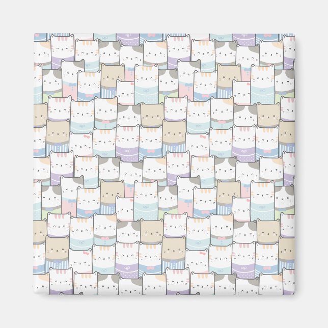 Imán Patrón de caras de gatito de Doodle (Frente)