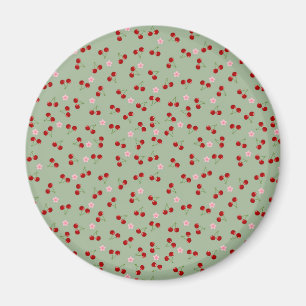 Imán Patrón de cerezas en fondo verde
