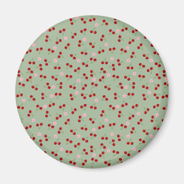Imán Patrón de cerezas en fondo verde (Frente)