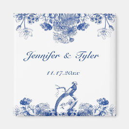 Imán Patrón de China floral azul y blanca con pájaro