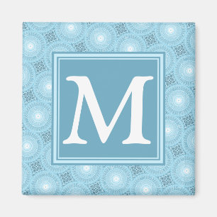 Imán Patrón de círculos azules de ángel de monograma