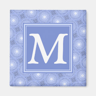 Imán Patrón de círculos azules de monograma