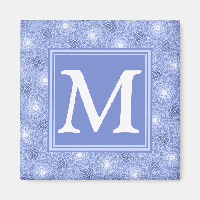 Imán Patrón de círculos azules de monograma (Frente)