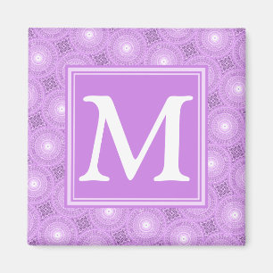 Imán Patrón de círculos púrpura de lilo monograma