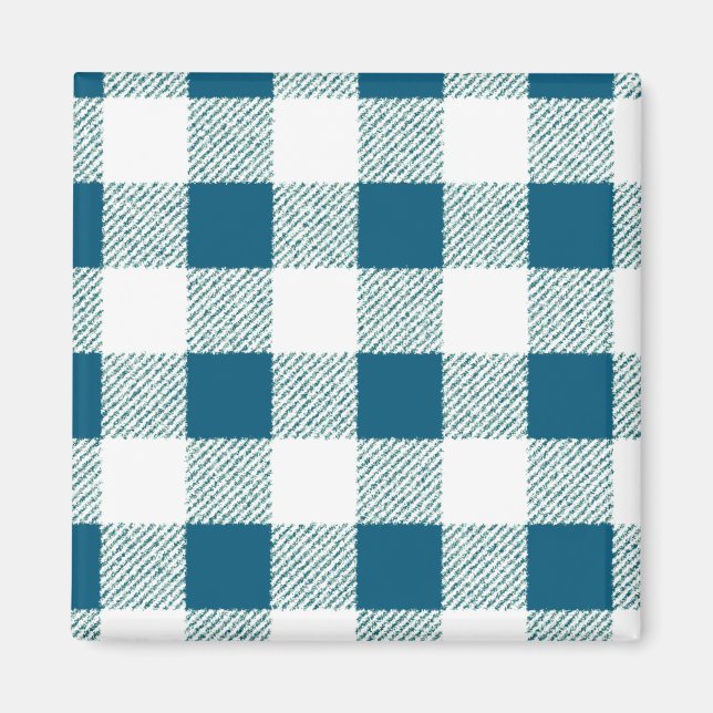 Imán Patrón de comprobación de Gingham verde azul (Frente)