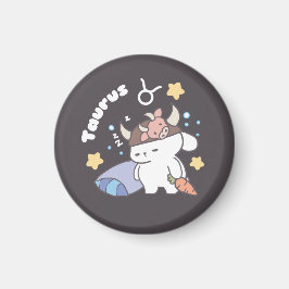 Imán Patrón de conejito de Taurus somnoliento - Zodiaco