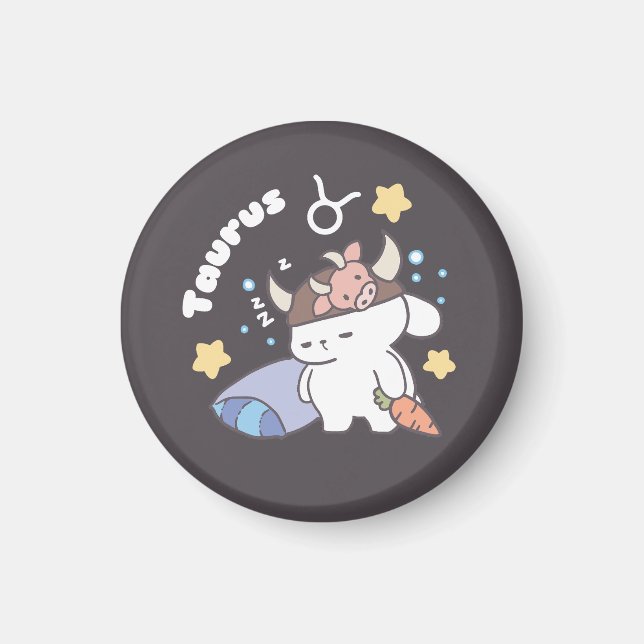 Imán Patrón de conejito de Taurus somnoliento - Zodiaco (Frente)