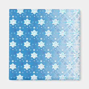 Imán Patrón de copos de nieve azul y blanco de invierno