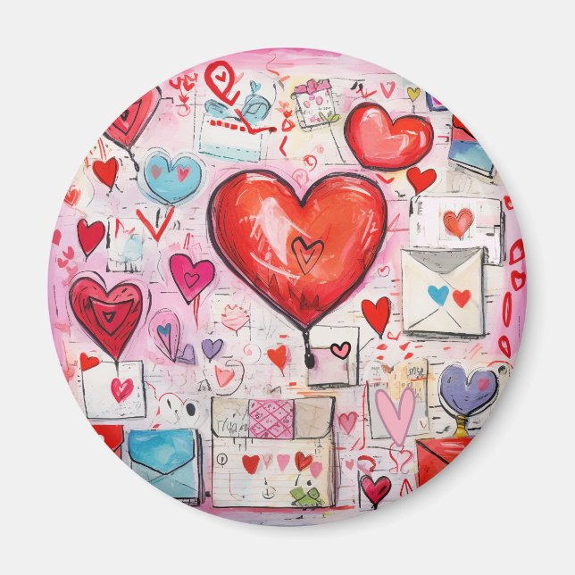 Imán Patrón de corazones y letras de amor caprichosos (Frente)
