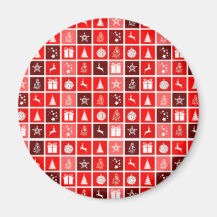 Imán Patrón de cuadrícula navideña roja moderna minimal