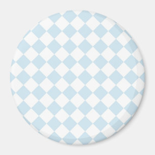 Imán Patrón de cuadros azul pastel y diamante blanco