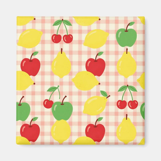 Imán Patrón de cuadros con frutas lindas (Frente)