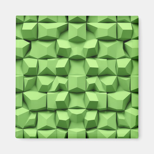 Imán Patrón de cubo geométrico 3D en verde salvia (Frente)