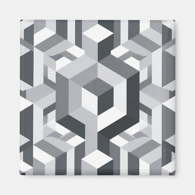 Imán Patrón de cubo isométrico monocromo (Frente)