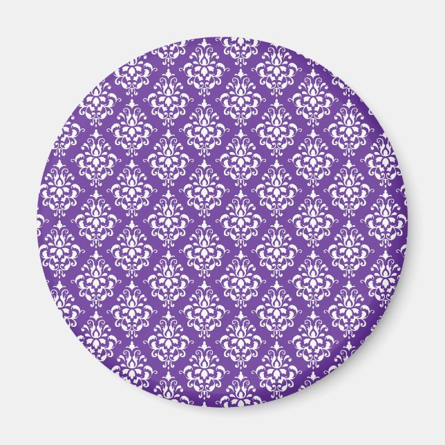 Imán Patrón de Damasco blanco morado oscuro 1 (Frente)