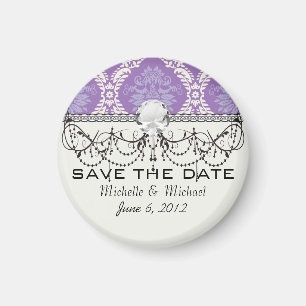 Imán patrón de damasco de crema púrpura