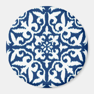 Imán Patrón de damasco de Ikat - Azul cobalto y blanco