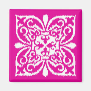 Imán Patrón de damasco de ikat - rosa y blanco profund