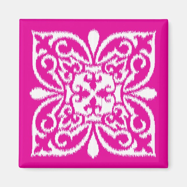 Imán Patrón de damasco de ikat - rosa y blanco profundo (Frente)