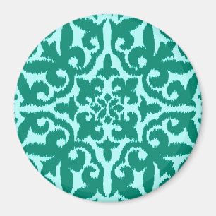 Imán Patrón de damasco de Ikat - Turquesa y Aqua
