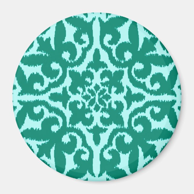 Imán Patrón de damasco de Ikat - Turquesa y Aqua (Frente)
