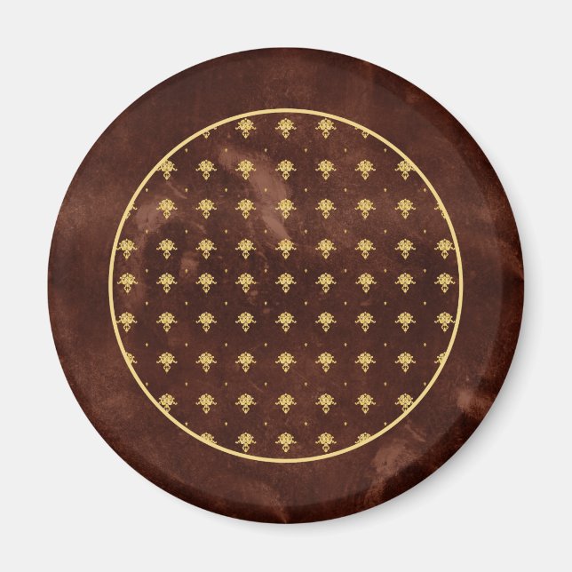 Imán Patrón de Damasco dorado y marrón de cuero de époc (Frente)