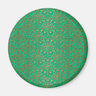 Imán Patrón de damasco verde y dorado elegante