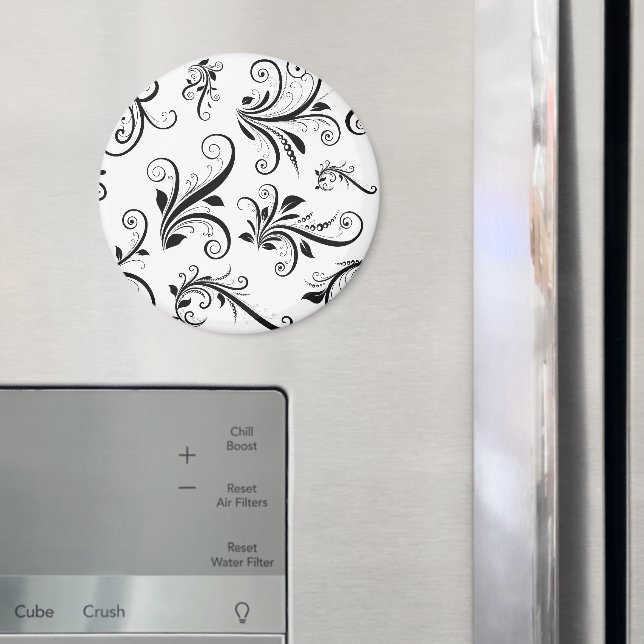 Imán Patrón de Damask, Damasco francés, negro y blanco (In situ (nevera))