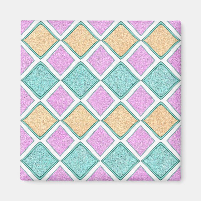 Imán Patrón de diamante de prisma Harlequin pastel (Frente)