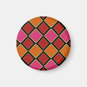 Imán Patrón de diamante Harlequin vibrante en rojo, nar