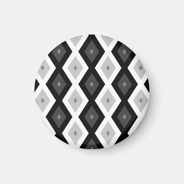 Imán Patrón de diamante negro, blanco y gris (Frente)
